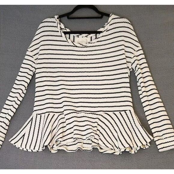 We The Free People Auntie Em Striped Peplum Top‎ Size Small White Black Thermal - Picture 1 of 9